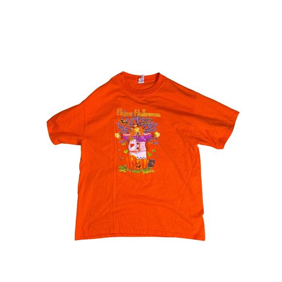 Delta Magnum Weight Tops - Vintage Y2K Halloween Shirt Womens  Orange Spooky Graphic Delta Magnum Weight